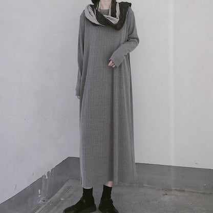 Winter Gray Sweate Outfit Refashion O Neck Long Sleeve Art Knit Dresses