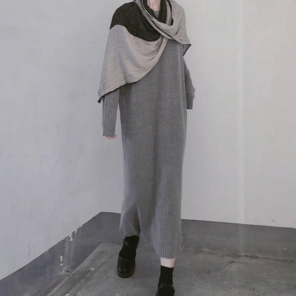 Winter Gray Sweate Outfit Refashion O Neck Long Sleeve Art Knit Dresses