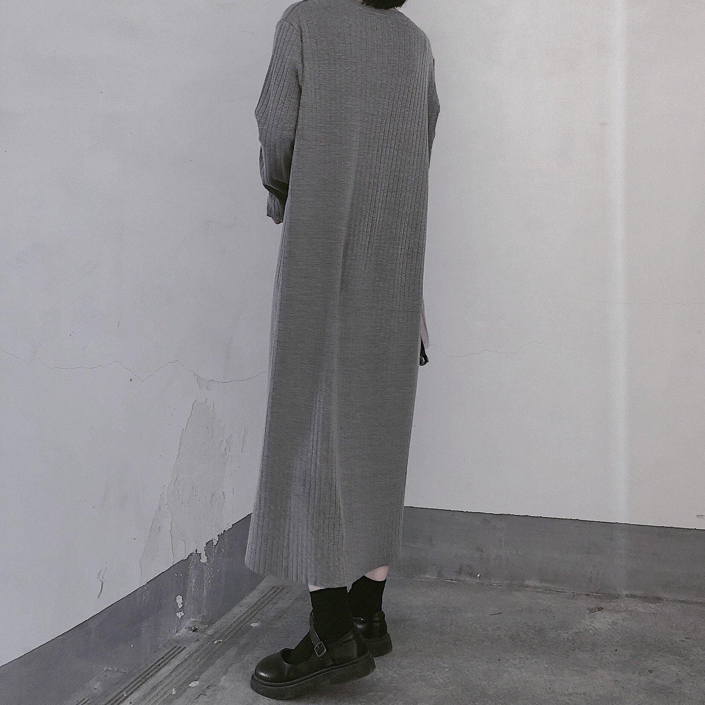 Winter Gray Sweate Outfit Refashion O Neck Long Sleeve Art Knit Dresses