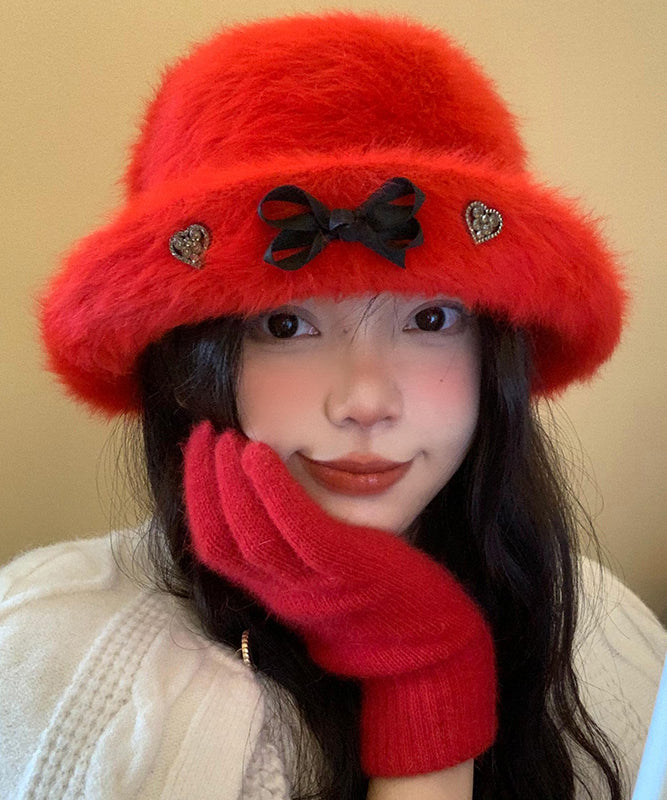 Spring Red Christmas New Year the Rabbit Wool Bucket Hat