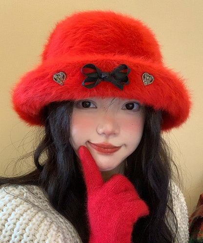 Spring Red Christmas New Year the Rabbit Wool Bucket Hat