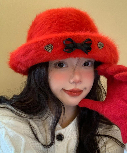Spring Red Christmas New Year the Rabbit Wool Bucket Hat