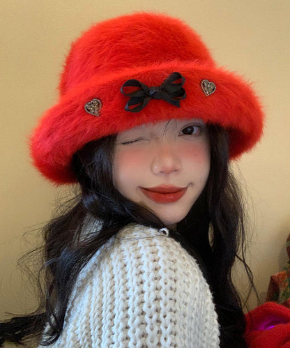 Spring Red Christmas New Year the Rabbit Wool Bucket Hat