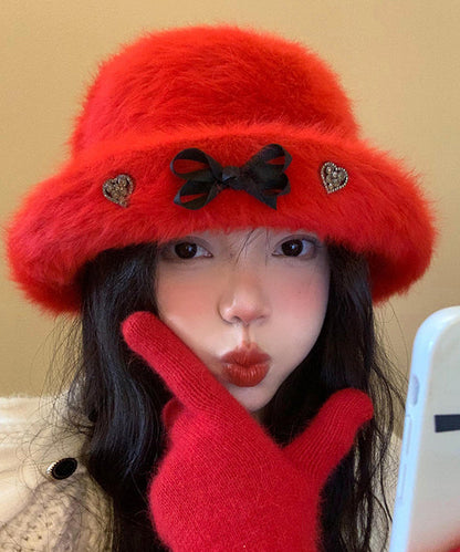 Spring Red Christmas New Year the Rabbit Wool Bucket Hat