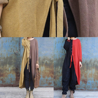 Winter Asymmetric Knit Sweat Tops Red Patchwork Black Knitted Outwear
