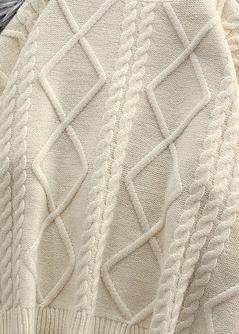 Winter Beige Crane Tops High Neck Thick Oversize Knit Sweat Tops