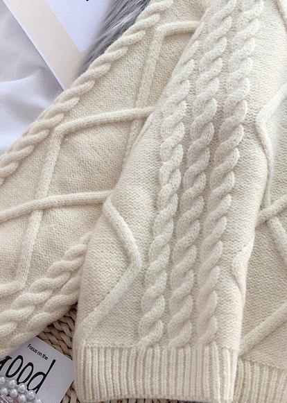 Winter Beige Crane Tops High Neck Thick Oversize Knit Sweat Tops