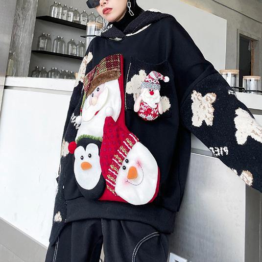 Winter Black Christmas Design Clothes O Neck Knit Sweat Tops