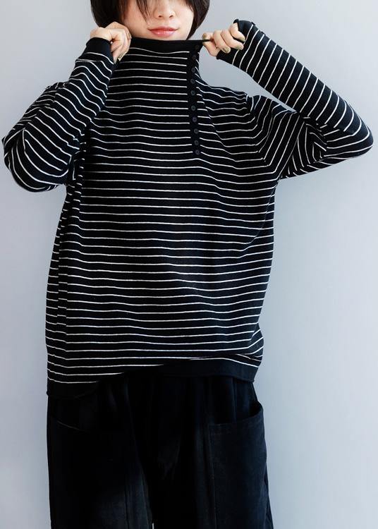 Winter black gray stripe clothes side open collar plus size clothing wild knitwear