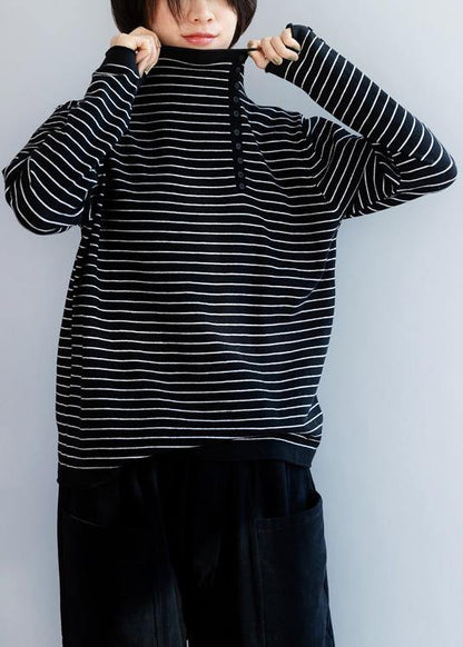 Winter black gray stripe clothes side open collar plus size clothing wild knitwear