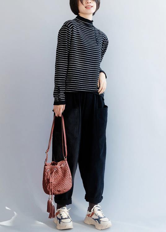 Winter Black Gray Stripe Clothes Side Open Collar Clothing Wild Knitwear