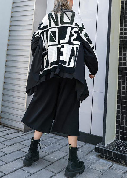 Winter Black Knitted T Shirt O Neck Patchwork Knit Sweat Tops