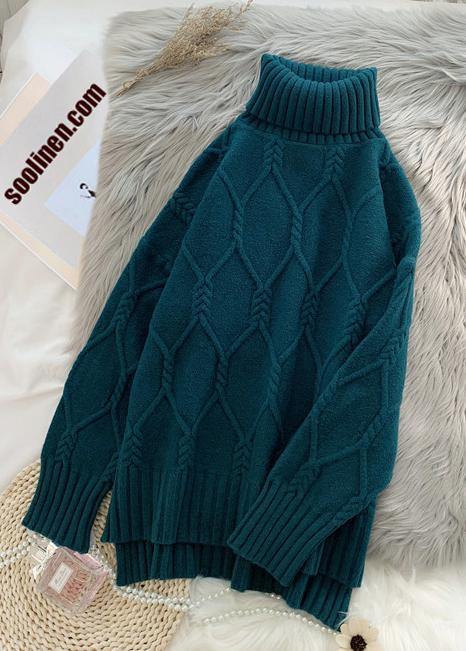 Winter Blue Clothes High Neck Baggy Oversize Knit Tops