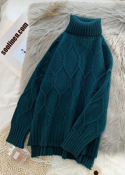 Winter Blue Clothes High Neck Baggy Oversize Knit Tops