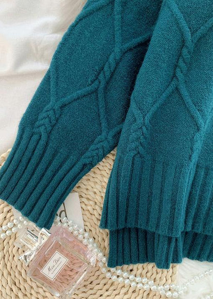 Winter Blue Clothes High Neck Baggy Oversize Knit Tops