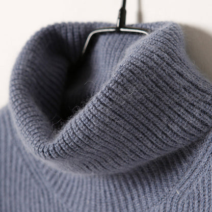 Winter Blue Knitted Outwear Loose Fitting High Neck a Line Knitwear