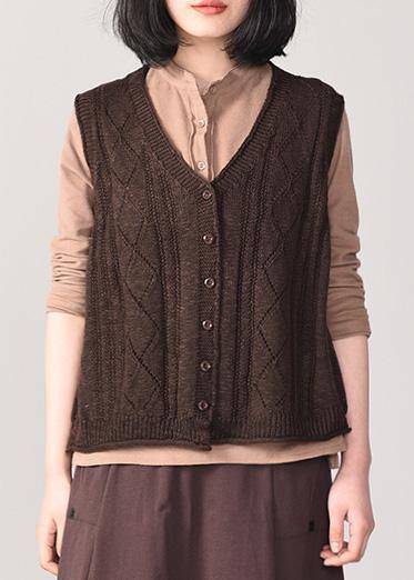 Winter Chocolate Knit Coats Sleeveless Knitted Coat Back Open