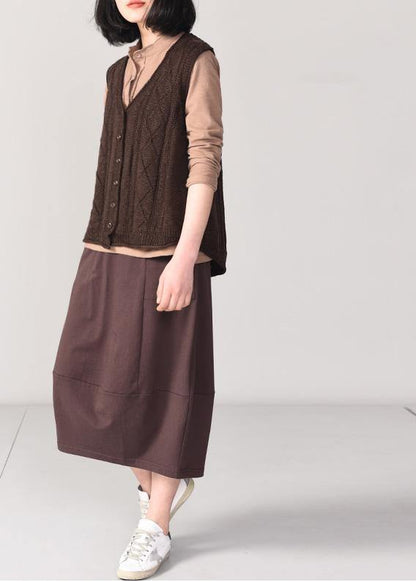Winter Chocolate Knit Coats Sleeveless Knitted Coat Back Open