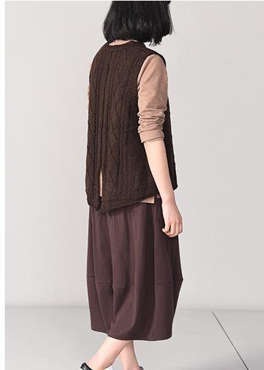 Winter Chocolate Knit Coats Sleeveless Knitted Coat Back Open