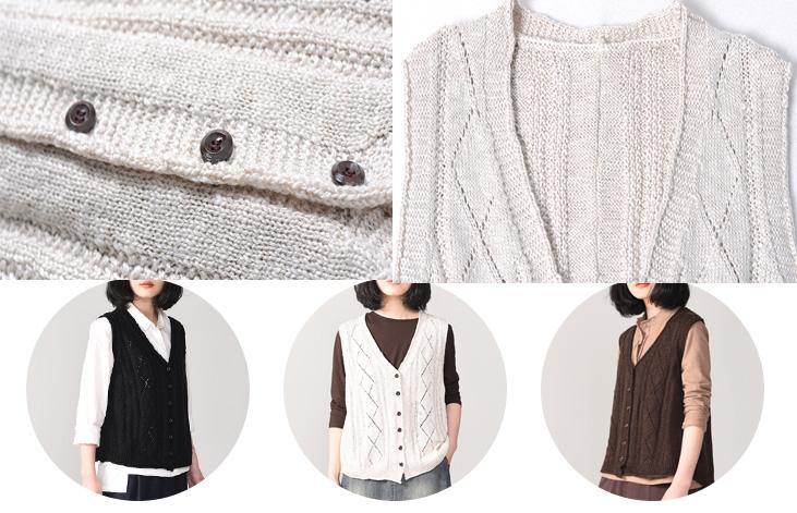 Winter Chocolate Knit Coats Sleeveless Knitted Coat Back Open