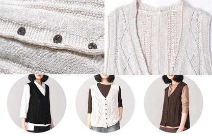 Winter Chocolate Knit Coats Sleeveless Knitted Coat Back Open