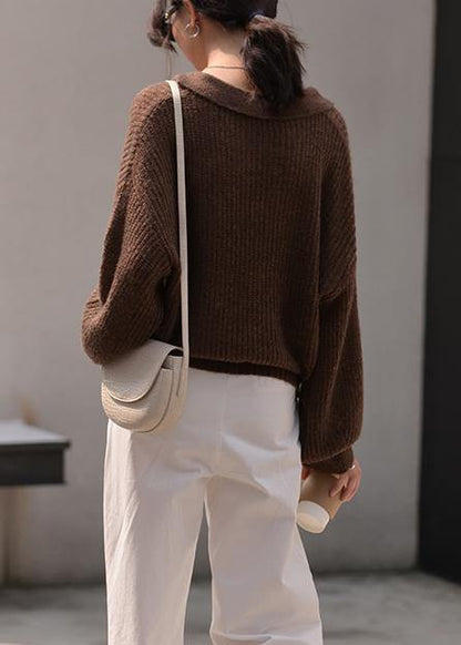 Winter Chocolate Knit Sweat Tops Oversize V Neck Long Sleeve Sweater Tops