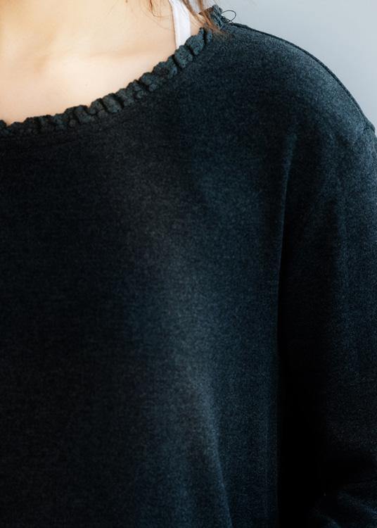Winter dark gray knitwear plus size ruffles collar knit tops