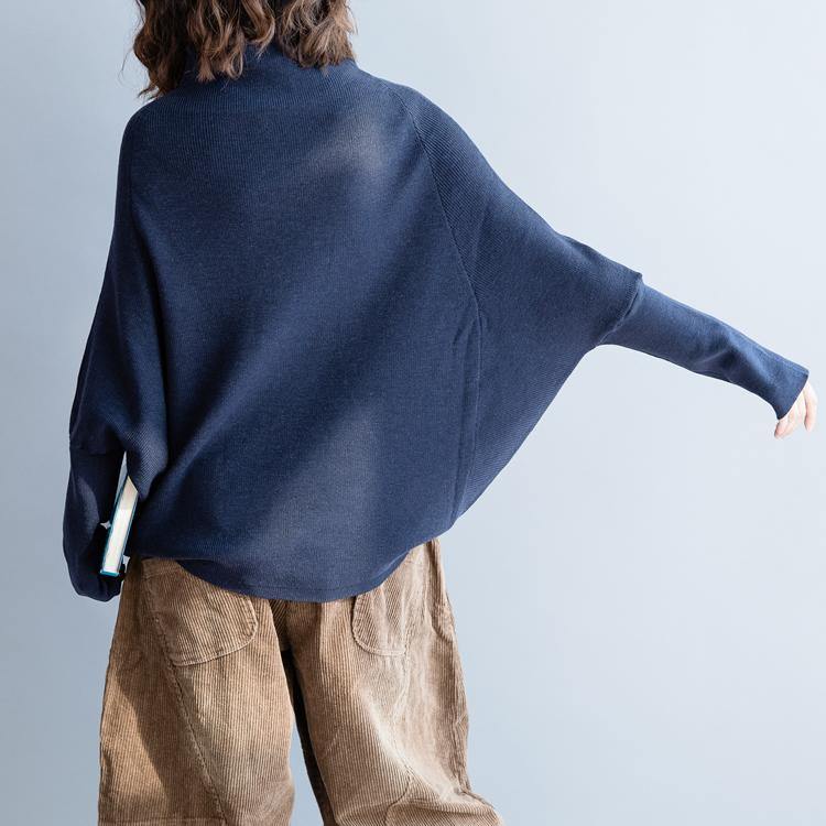 Winter Fall Dark Blue Knitted Blouse Clothing O Neck Batwing Sleeve Top