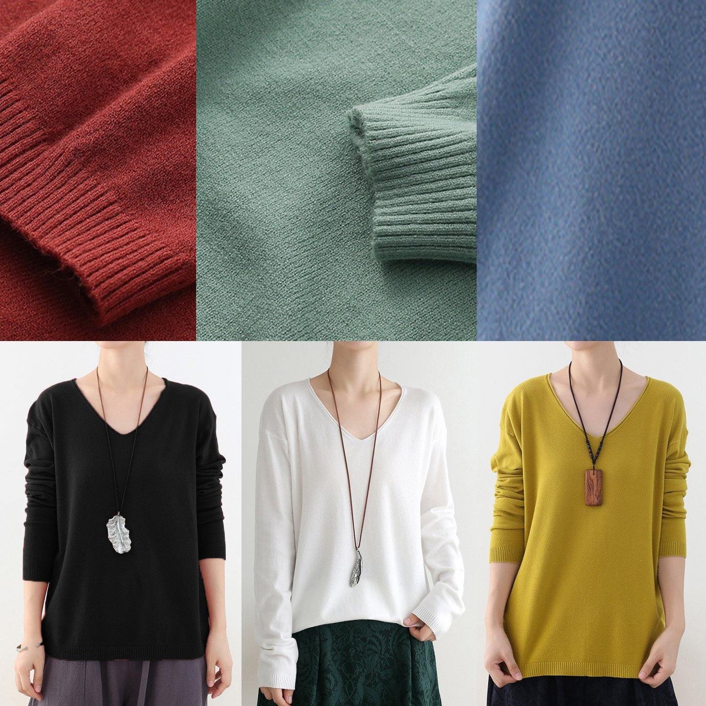 Winter Fall Green Sweaters Oversized V Neck Sweater Blouse