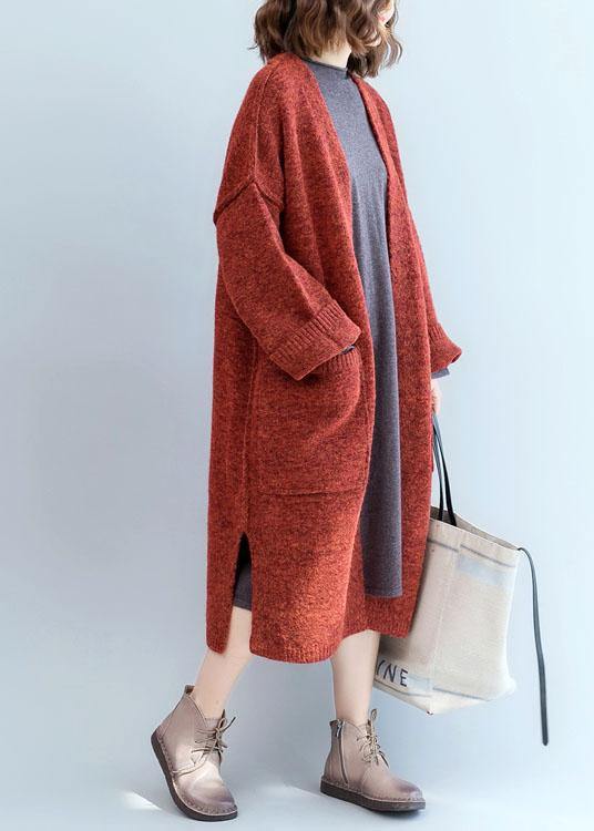 Winter Fall Sweaters Oversized Red Pockets Patchwork Sweater Coat