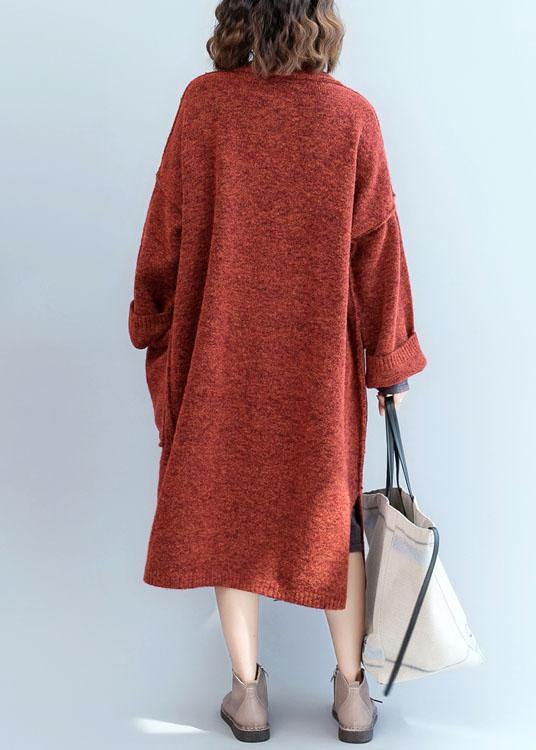 Winter Fall Sweaters Oversized Red Pockets Patchwork Sweater Coat