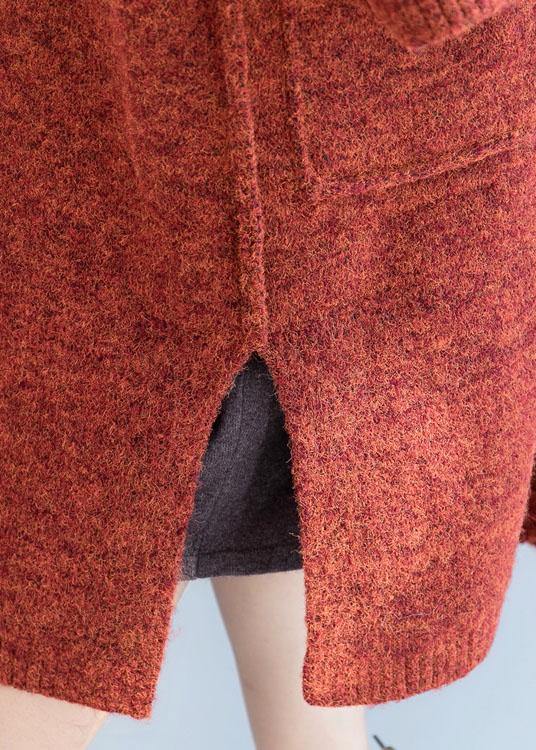 Winter Fall Sweaters Oversized Red Pockets Patchwork Sweater Coat