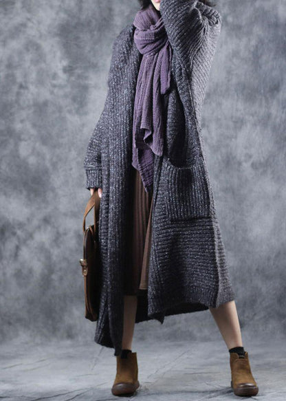 Winter Hooded Knitwear Clothing Gray Thick Big Pockets Knitted Cardigans