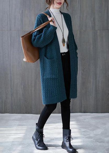 Winter Knit Sweat Tops Oversize Blue Pockets Baggy Coats