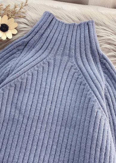 Winter Low High Design Sweater High Neck Outfits Quotes Blue Ugly Knitted Tops