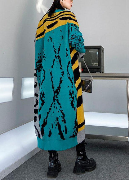 Winter O Neck Baggy Sweater Outfits Upcycle Yellow Print Tunic Knit Dresses