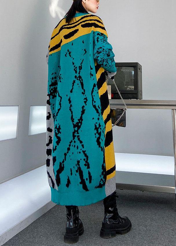 Winter O Neck Baggy Sweater Outfits Upcycle Yellow Print Tunic Knit Dresses