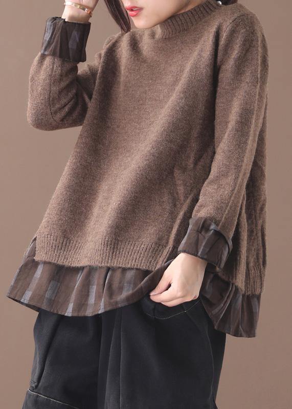 Winter O Neck Chocolate Knitwear False Two Pieces Knitted T Shirt