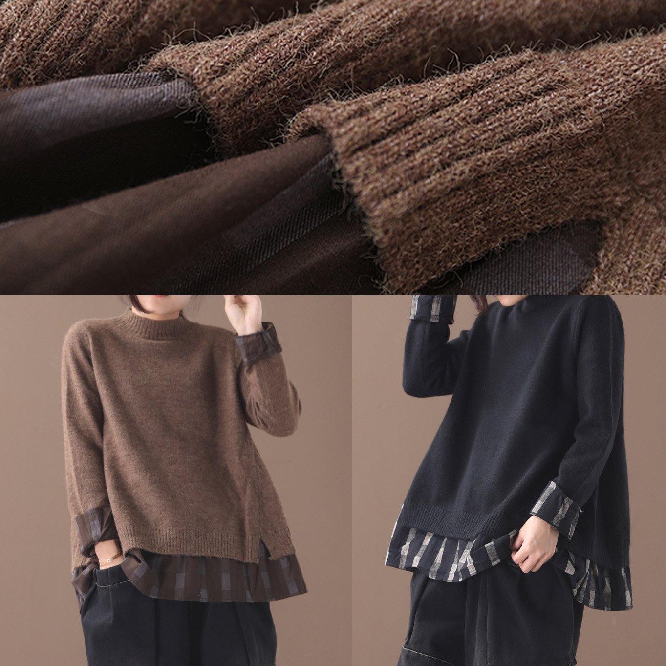 Winter O Neck Chocolate Knitwear False Two Pieces Knitted T Shirt