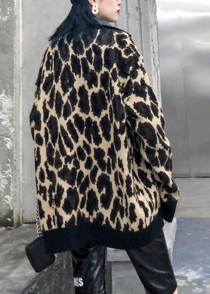 Winter Patchwork Knit Outwear Clothing Leopard False Two Pieces Knit Coats