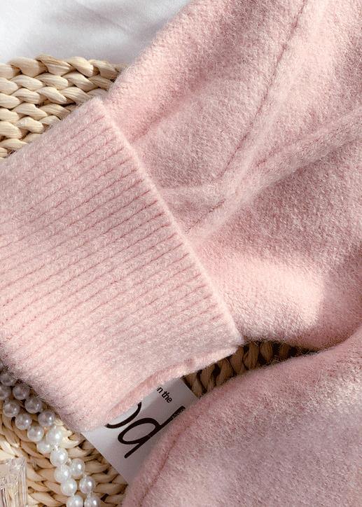 Winter Pink Sweater Dress Outfit Design High Neck Long Sleeve Fuzzy Knit Dress