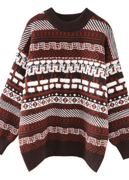Winter Red Knit Tops O Neck Thick Knitted Clothes