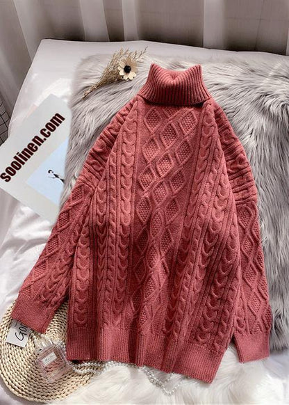 Winter Rose Knit Tops High Neck Thick Knit Blouse