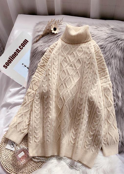 Winter Rose Knit Tops High Neck Thick Knit Blouse