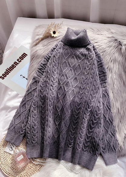 Winter Rose Knit Tops High Neck Thick Knit Blouse