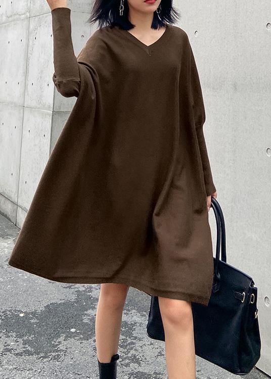 Winter V Neck Batwing Sleeve Sweater Weather Chocolate Largo Knitted Dress