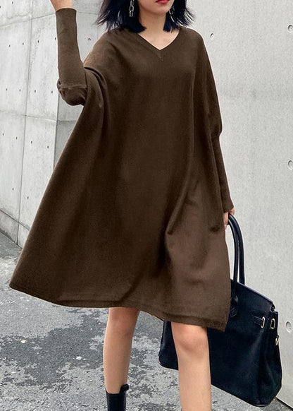 Winter V Neck Batwing Sleeve Sweater Weather Chocolate Largo Knitted Dress