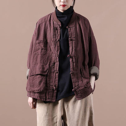 Orange Linen Jacket Short Coat