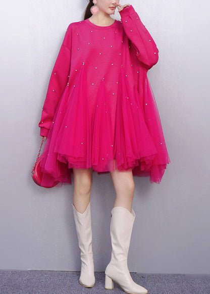 Woman Rose Dress Bead Embellishments Patchwork Tulle