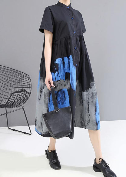 Woman Summer Black Shirt Lady Midi Dress